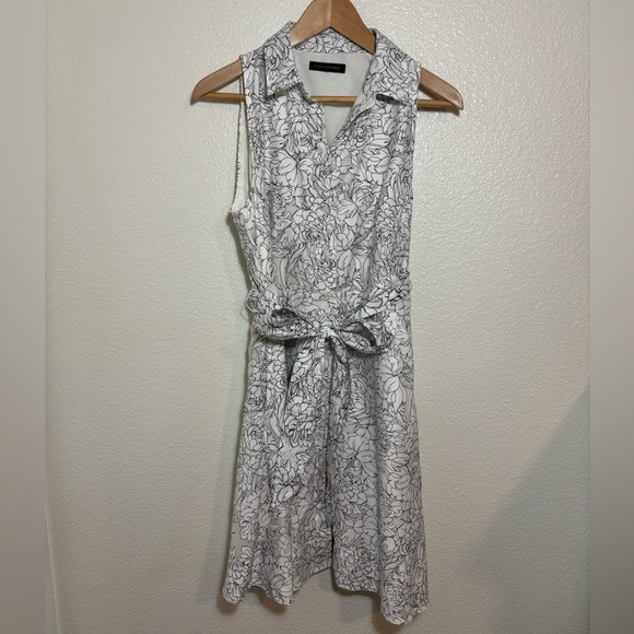Banana Republic White & Black Button Down Collared Floral Print Dress Size Large - Picture 1 of 5